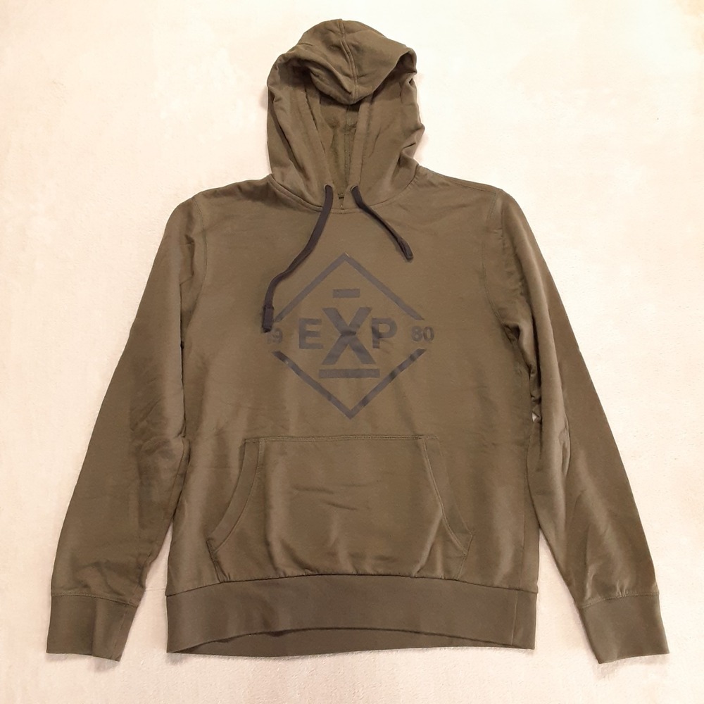 Express Mens Olive Green Drawstring Hoodie Medium EXP MCMLXXX-1980